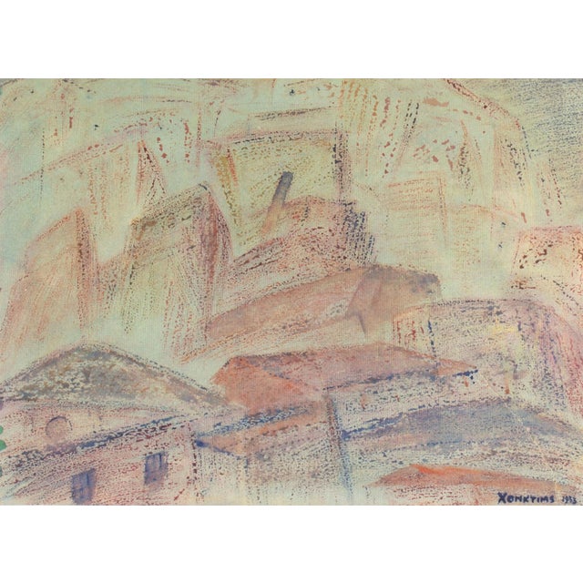 A 1933 abstract watercolor painting by the artist Harry Knox Smith (1879-1967). In neutral shaded of orange, blue, and...