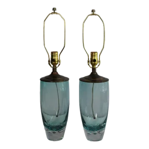 Pair of Mid 20th Century Light Aqua Mezza Style Murano Lamps