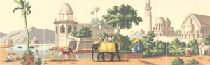 "Early View of India" Panoramic Murals Hand Painted Scenic Wallpaper - Set of 5 Panels