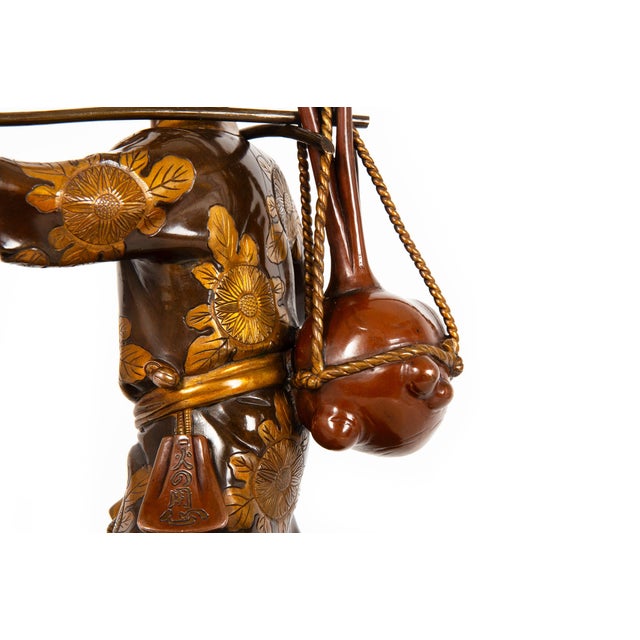 Fine Japanese Meiji Period Bronze Sculpture Okimono of Fire Watchman For Sale - Image 13 of 18