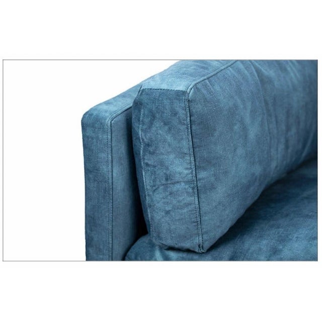 Brand New Modern Sofa/ Couch in Denim Blue Velvet Upholstery Solid Wood Frame. For Sale - Image 4 of 5