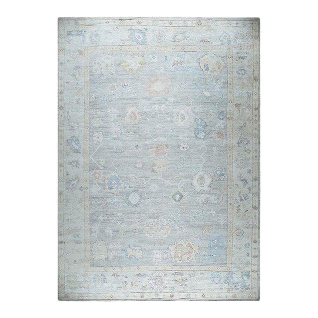 12x15 Ivory Hand-Knotted Silk Faded Floral Hues Classic Traditional Carpet Rug For Sale
