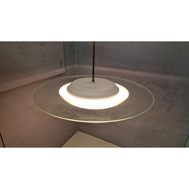 Fontana Arte Orange Milk Glass and Transparent Disk Pendant attributed to Gio Ponti for Fontana Arte, 1940s For Sale - Image 4 of 18