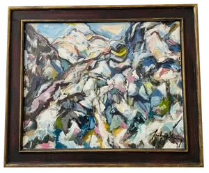 Klemens Großimlinghaus, Composition, 1980s, Large Oil Painting, Framed