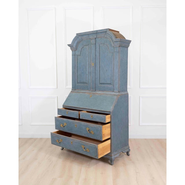 17th Century Blue Scandinavian Bureau with Original Hardware For Sale - Image 9 of 11