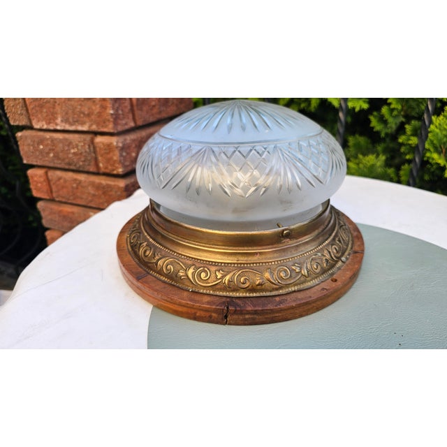 Antique Ceiling Lamp in Brass and Glass, 1890s For Sale - Image 9 of 9