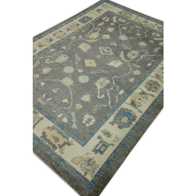 Early 21st Century Early 21st Century Gray Floral Design Handwoven Wool Turkish Oushak Rug 6'1" X 8'4" For Sale - Image 5 of 8
