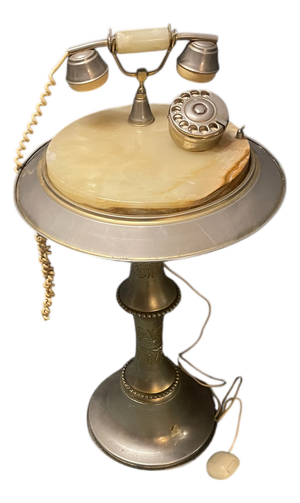 Mid 20th Century Marble & Brass Telephone Table with Rotary Dial Telephone, 1950s