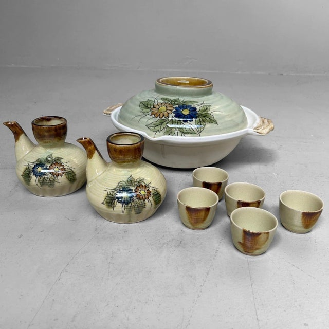 Brown Vintage Japanese Ceramic Donabe Hotpot and Sake Set, 1970s, Set of 8 For Sale - Image 8 of 18