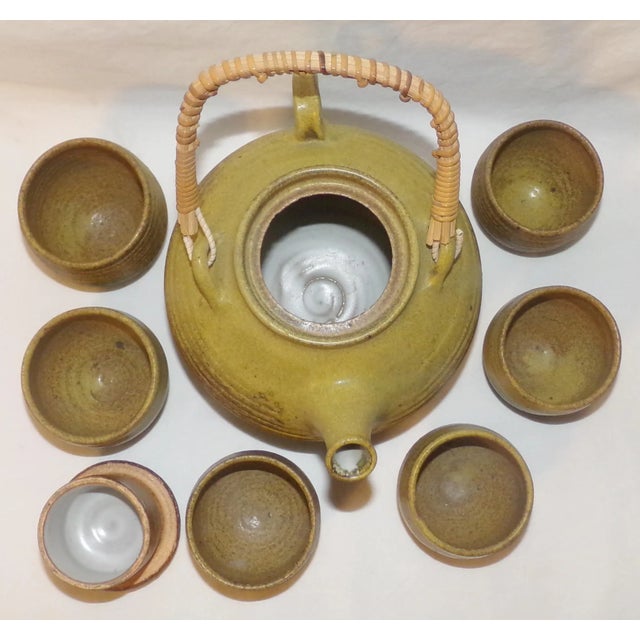 Vintage McMillin Chartreuse Studio Pottery Tea Set Hand Made Hand Thrown Pottery- 8 Pieces For Sale - Image 9 of 13