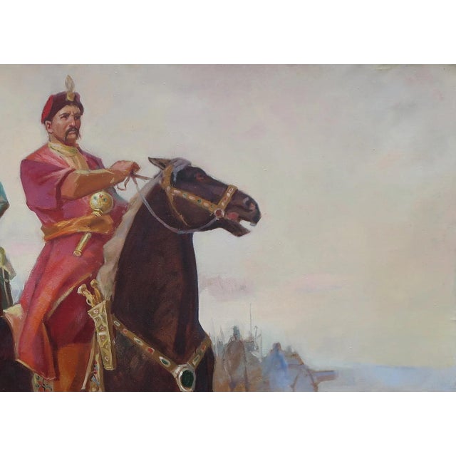 Realism Ukrainian Cossacks Oil Painting, Antique Soviet Art by Nikanorov 143-198 For Sale - Image 3 of 6
