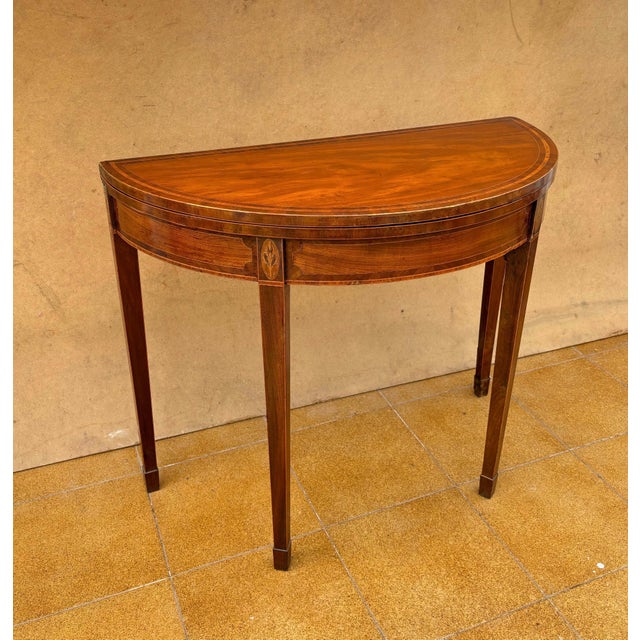 Neoclassical Demi-Lune Table with Green Leather Top, 1940s For Sale - Image 6 of 13
