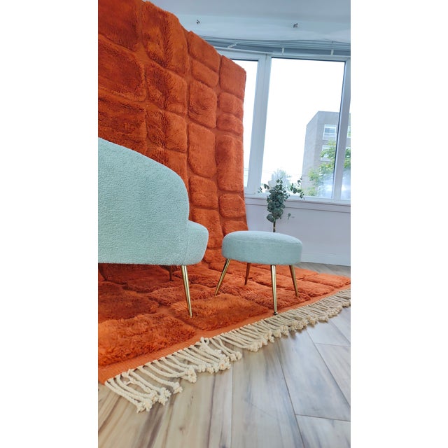 Terracotta Orange Carved Wool Moroccan Beni Mrirt Rug For Sale - Image 4 of 15