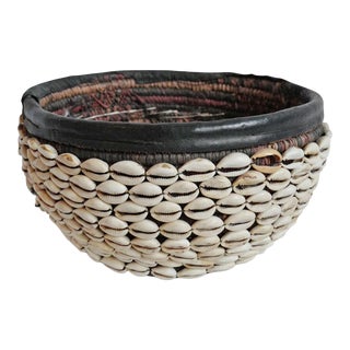 Vintage Cowry Shell Basket For Sale