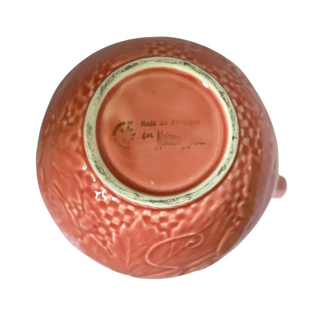 Shell Rare Bordallo Pinheiro Portugal Coral Orange Grape Vine 9” Pitcher Ceramic Neiman-Marcus For Sale - Image 7 of 7