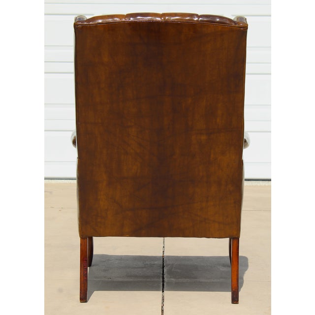 Vintage Tufted Faux Leather Wingback Armchair – Chesterfield Library Chair For Sale In Naples, FL - Image 6 of 18
