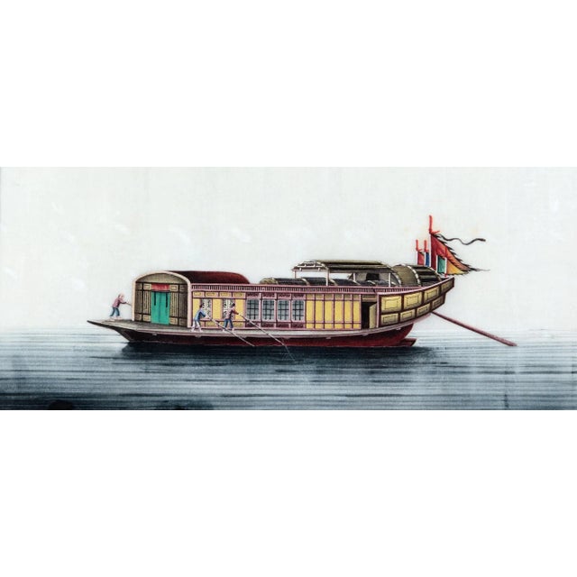 Set of Five 19th Century China Trade Watercolors of Junks on Pith Paper For Sale - Image 4 of 12