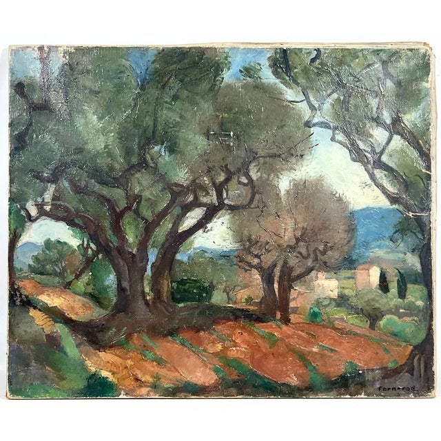 Rodolphe Fornerod Swiss - French 1877 - 1953 Impressionist landscape with olive trees and valley farmhouse view. Oilon...