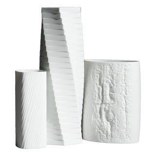 White Bisque Porcelain Vases by Werner Schreib, Martin Freyer and Werner Uhl for Rosenthal, 1970s, Set of 3 For Sale