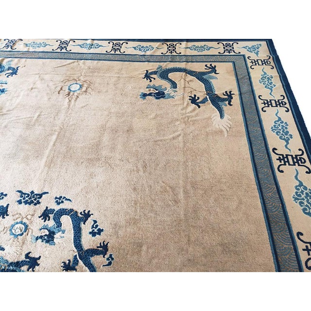Chinese Exceptional Ivory and Blue Color With Dragon Design Antique Chinese Peking Rug For Sale - Image 3 of 4