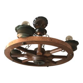 1950s Mid-Century Wagon Wheel Chandelier For Sale