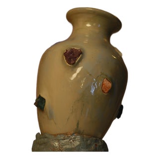 Sculptural Ceramic Vase With Natural Stones, Handmade Pottery, One of a Kind Collectible Decor For Sale