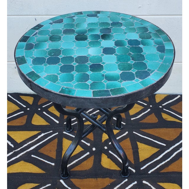 16" Emerald Aqua Moroccan Mosaic Table For Sale - Image 4 of 7