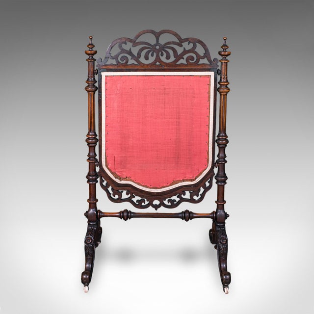 Antique Armorial Embroidered Panel Screen, Irish, Walnut, Needlepoint, Victorian For Sale - Image 4 of 12