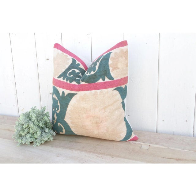 Peach Vintage Suzani Pillow For Sale - Image 4 of 9