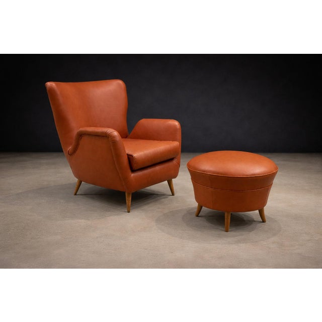 Brazilian Modern Armchair with Ottoman in Hardwood & Leather by Carlo Hauner, Brazil, 1950s - Lot 353 For Sale - Image 10 of 12