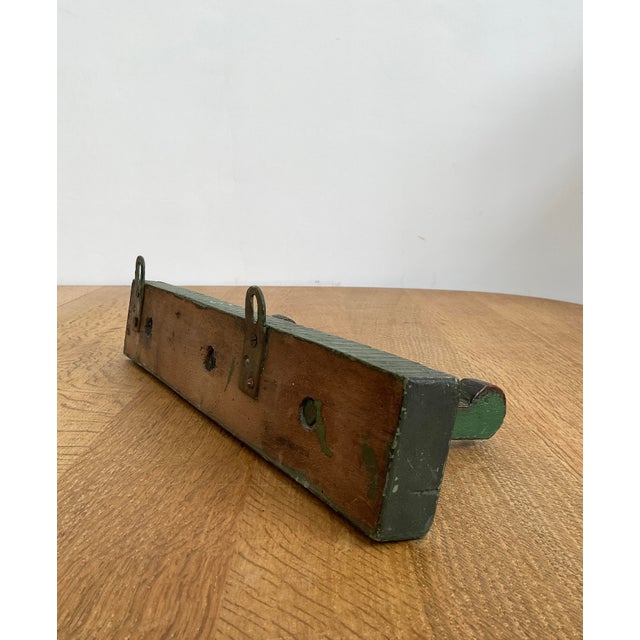 Antique Rustic Wooden Peg Hook Strip in Green For Sale In Raleigh - Image 6 of 8