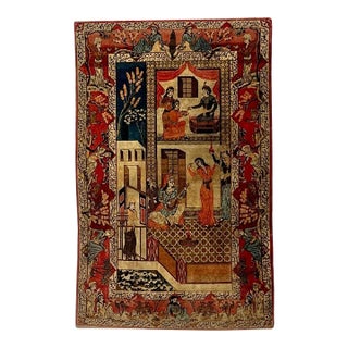Antique Persian Pictorial Rug , 4'7" X 7' For Sale