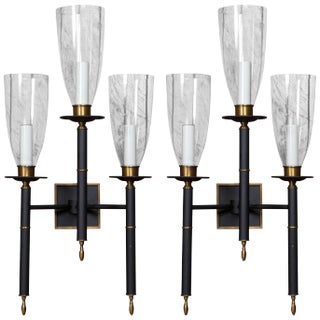 Triple Hurricane Sconces - a Pair For Sale
