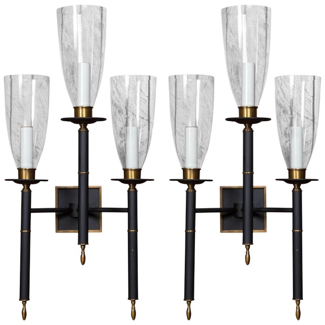 Triple Hurricane Sconces - a Pair For Sale