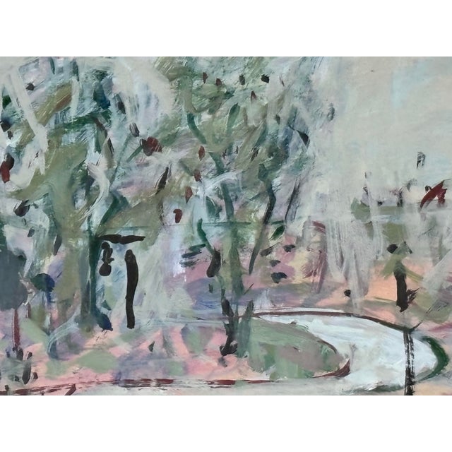 Original Abstract Expressionist Gouache Park Landscape Scene Painting For Sale - Image 6 of 11