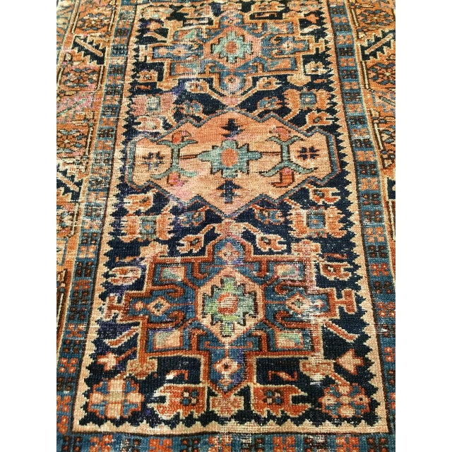 Textile Vintage Persian Heriz Karajah Rug, Hand-Knotted Wool, Geometric Pattern, Blue & Rust-Red, 3x4 For Sale - Image 7 of 14