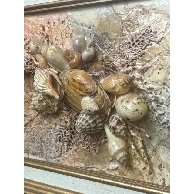 Abstract Abstract Mixed Media Coastal Shell & Sea Fan Framed Oil Painting For Sale - Image 3 of 12