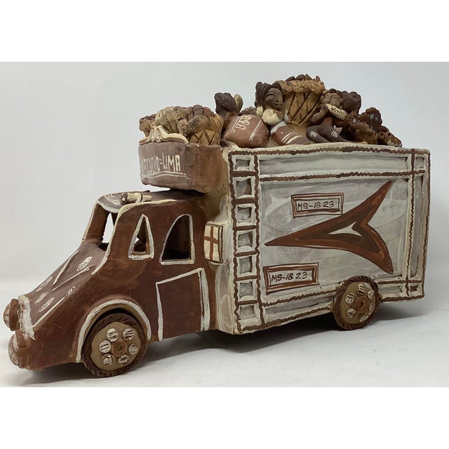 Folk Art Early 20th Century Rare Terracotta Peruvian Folk Art Sculpture of a Market Bus For Sale - Image 3 of 7