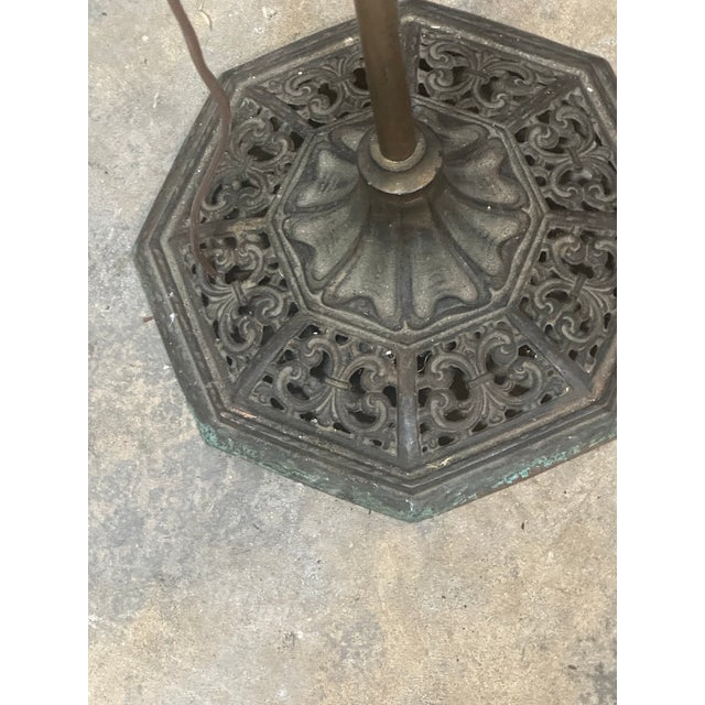 Metal Early 20th Century Ornate Adjustable Bridge Arm Floor Lamp With Glass Shade For Sale - Image 7 of 7