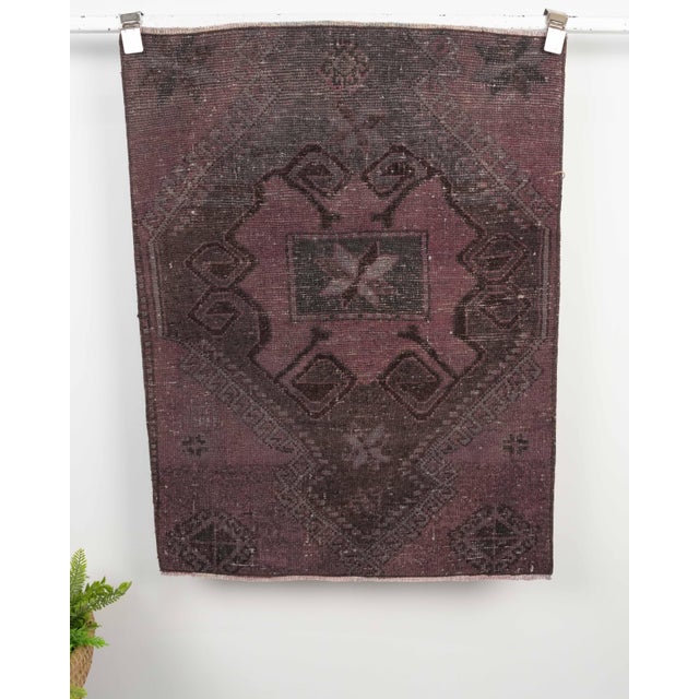 Vintage Purple Turkish Small 3x3 Rug - Handwoven Boho Carpet For Sale - Image 9 of 9