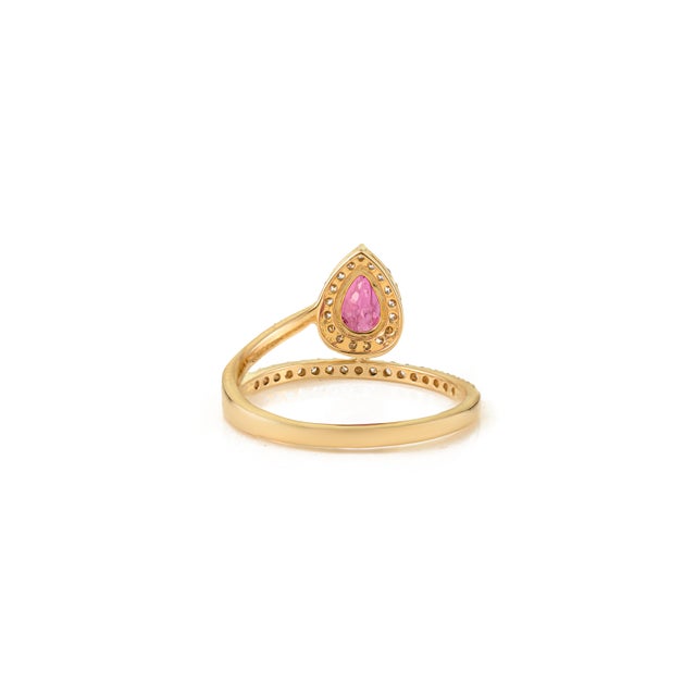 Metal 1 Carat Flaoting Ruby Diamond Halo Contemporary Ring in 14k Yellow Gold Size 7 For Sale - Image 7 of 11