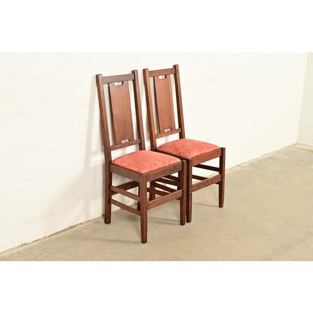 Stickley Gustav Stickley Antique Mission Oak Arts & Crafts H-Back Side Chairs or Dining Chairs, Pair For Sale - Image 4 of 15