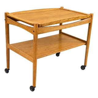 Oak Serving Trolley with Tray by Poul Hundevad, Denmark, 1960s For Sale