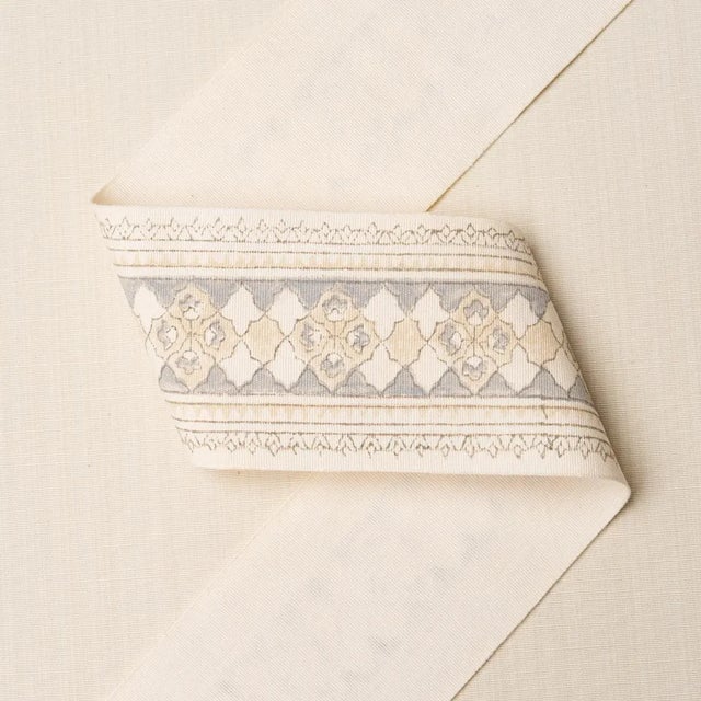 Persian SAMPLE - Schumacher Amira Hand Block Printed Fabric In Sand & Grey For Sale - Image 3 of 4