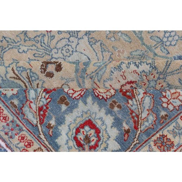 Antique Persian Khorassan Rug With Floral Design in Honey Cream & Dusty Blue 9 X 12'5 For Sale - Image 14 of 15