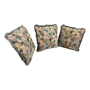 Large Vintage Brocade Tapestry Floral Textile Pillows- Set of 3