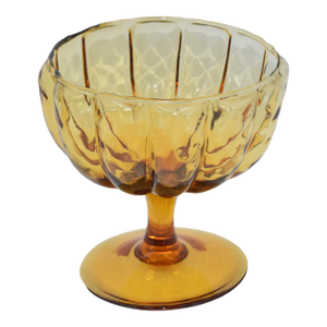 1940s Empoli Mid Century Hand Blown Amber Glass Pedestal Compote Bowl