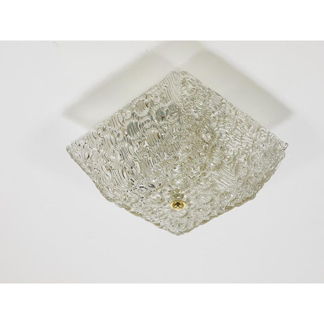 Square Brass and Textured Glass Ceiling Light by J. T. Kalmar for Kalmar, 1950s For Sale - Image 16 of 18