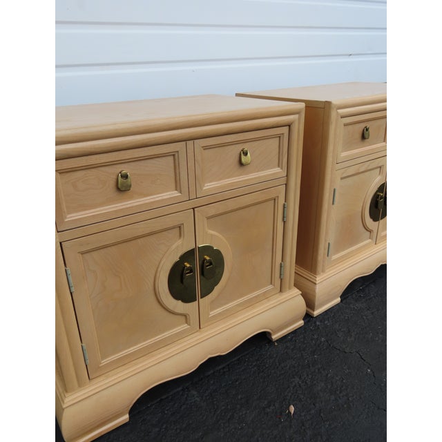 Bernhardt Hollywood Regency White Oak Large Nightstands End Bedside Tables a Pair 6400 For Sale - Image 10 of 18