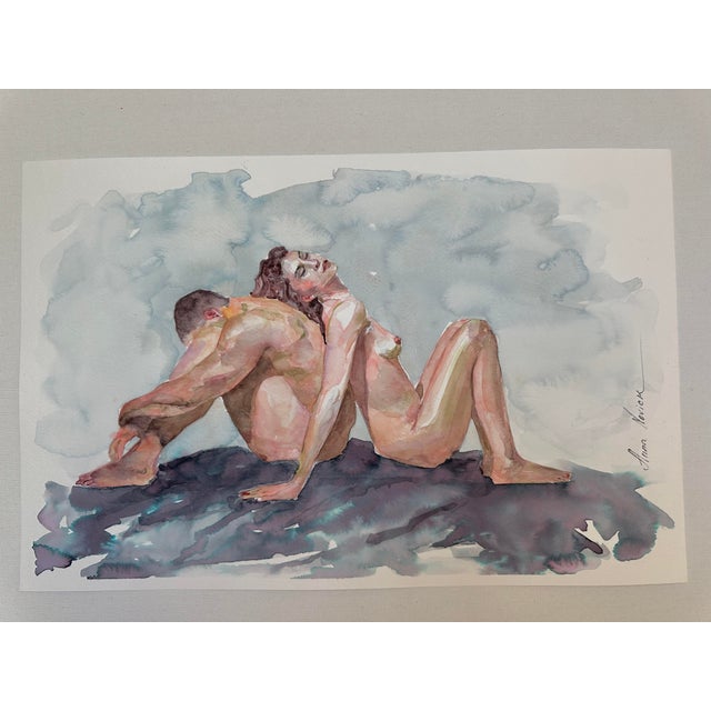 Figurative “Trust” Original Impressionistic Nude Figure Watercolor on Paper Painting Art by Anna Novick For Sale - Image 3 of 9